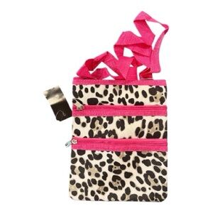 Leopard print hot pink crossbody travel handbag